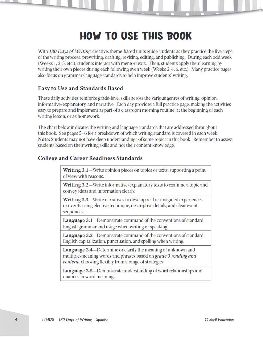 180 Days(tm): Writing for 3rd Grade Spanish Practice Workbook for Classroom and Home, Cool and Fun Practice Created by Teachers (180 Days of Practice) (Spanish Edition) - Image 3