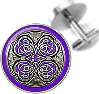 Abotoaduras feitas à mão, abotoaduras com design de nó celta em roxo e prata feitos à mão, presente de amor