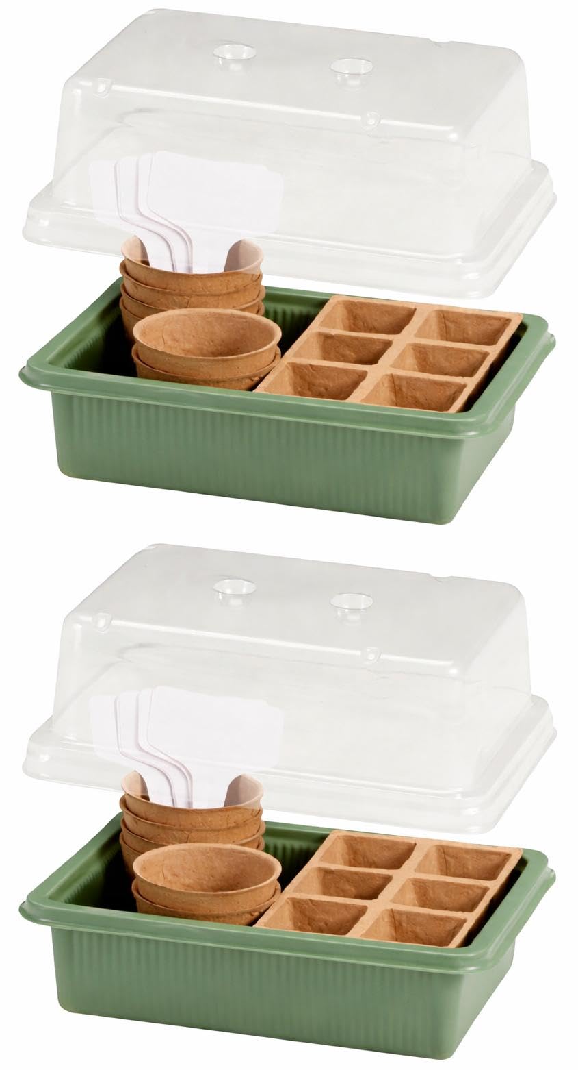 Muddy Hands Pack Of 2 Seed Starting Kit – 17 Piece Propagator Set With Tray, Biodegradable Pots, Seed Tray Insert, Widger, Dibber, Plant Labels & Humidity Dome – Indoor Garden & Vegetable Seed Germination Set