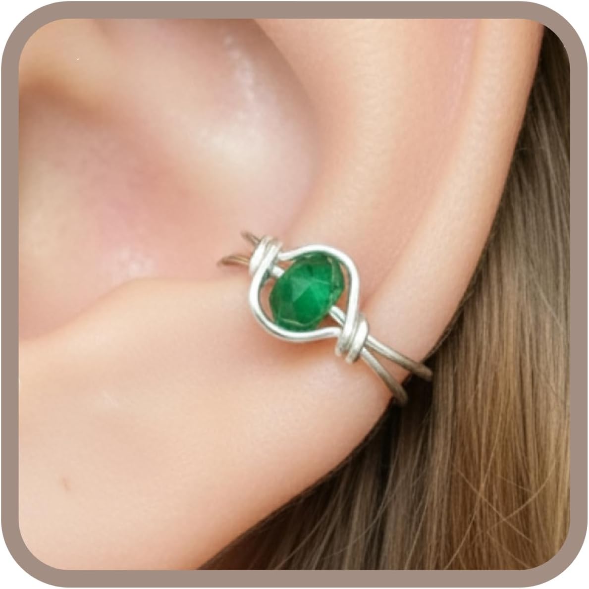 Sterling Silver Emerald Clip On Ear Cuff, Non Piercing Dainty Huggie Gemstone Earring, May Birthstone