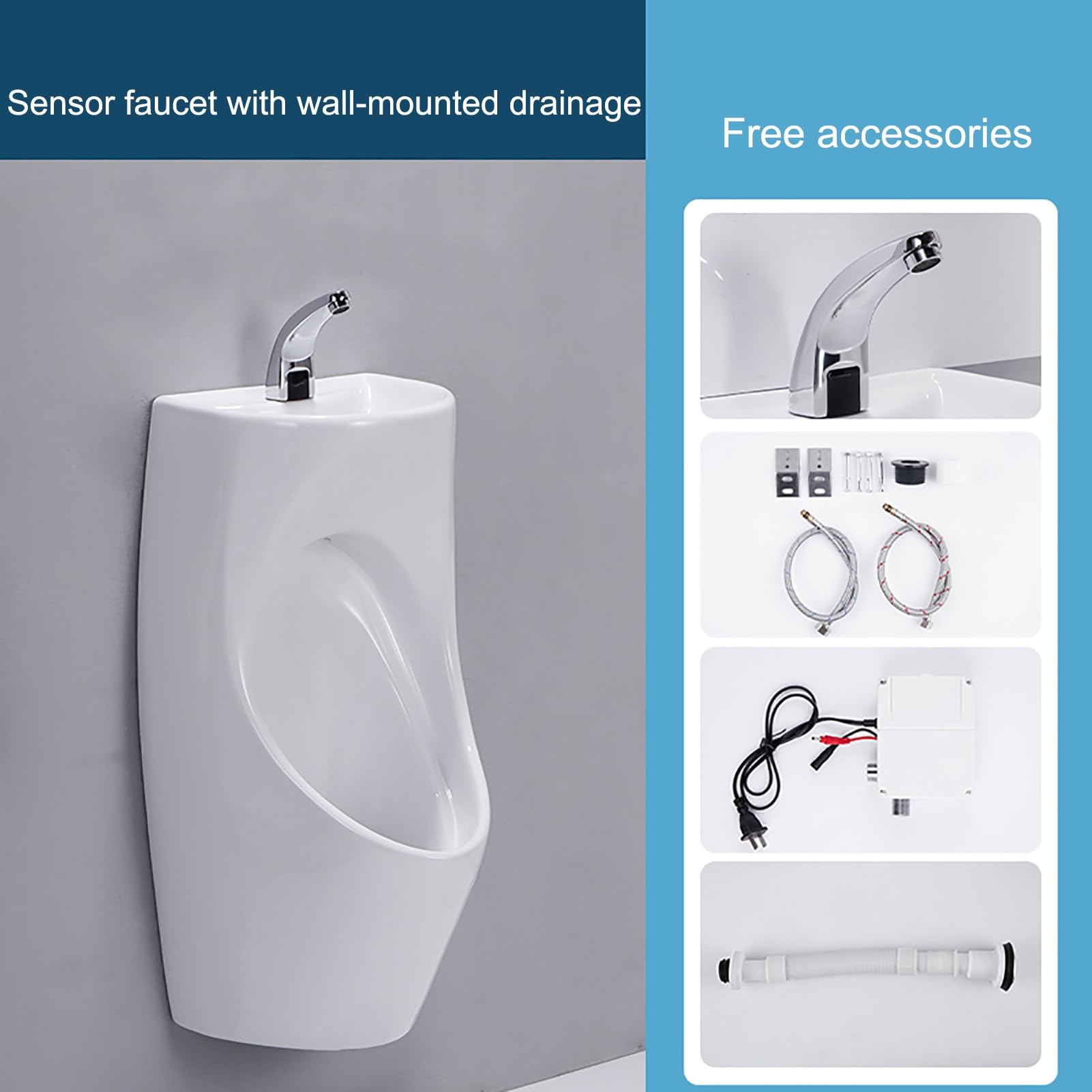 Cerámica Urinario con Descarga Inteligente para Hombres, Urinarios para Hombres con Lavabo, para Uso Doméstico y Comercial, Hogar, Bar, Centro Comercial(Black)