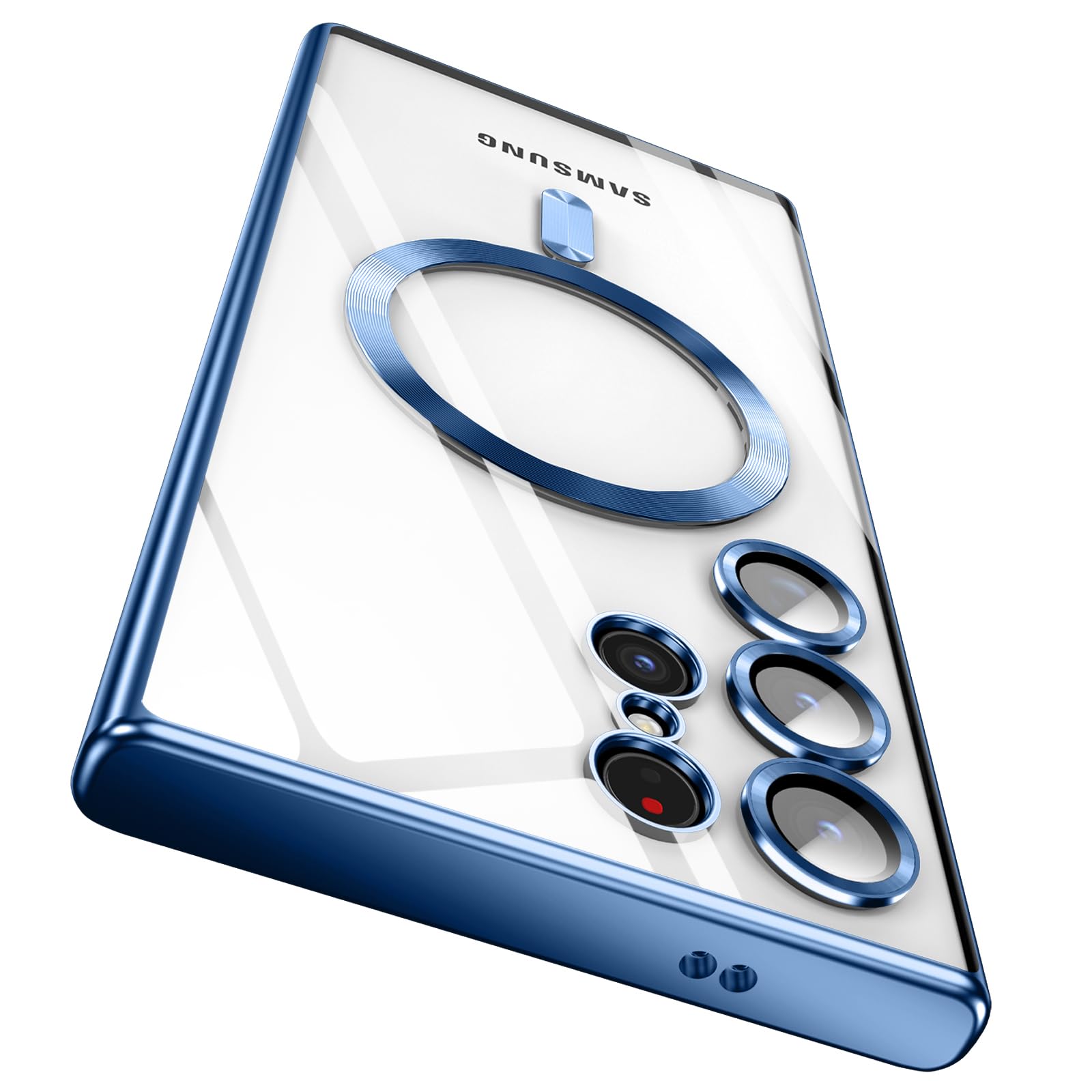 Titanium Clear for Samsung Galaxy S24 Ultra MagSafe Case with Camera Lens Protector,Magnetic Case for S24 Ultra,Full Protection Plating Anti-Scratch Slim Thin Case Cover,Blue Titanium