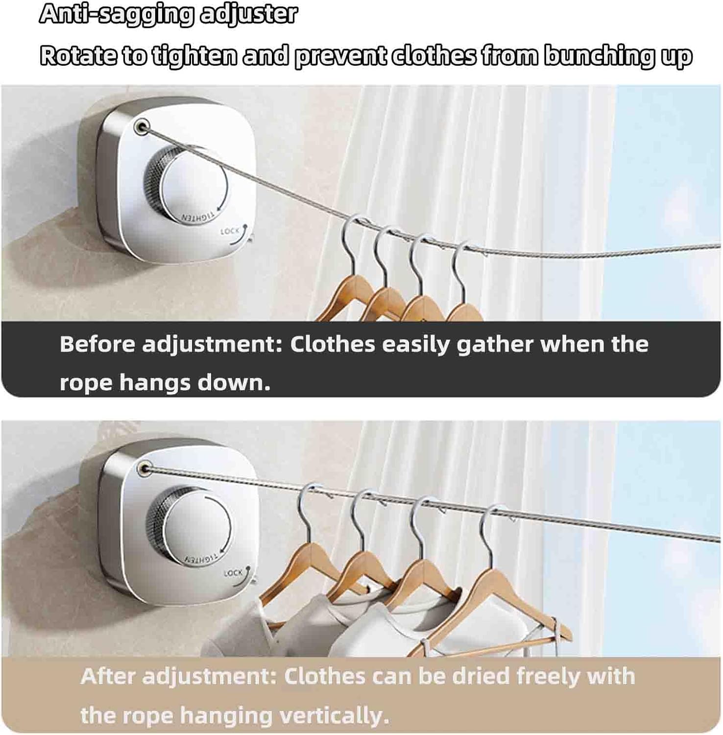 Retractable Washing Line Clotheslines Retractable Steel Wire Rope Clothesline Clothes Line Rotary Heavy Duty Indoor Invisible No Drilling Required Bathroom (Gray,4m)