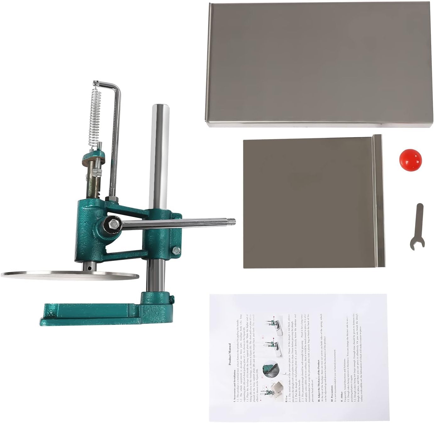 Pressa Manuale per Impasto Pizza da 24 Cm - Macchina per Impasto Regolabile E Resistente per Pizza, Tortini, Chapati E Panini Morbidi - Ideale per Panettieri Casalinghi Green &Silver 7.9 inch