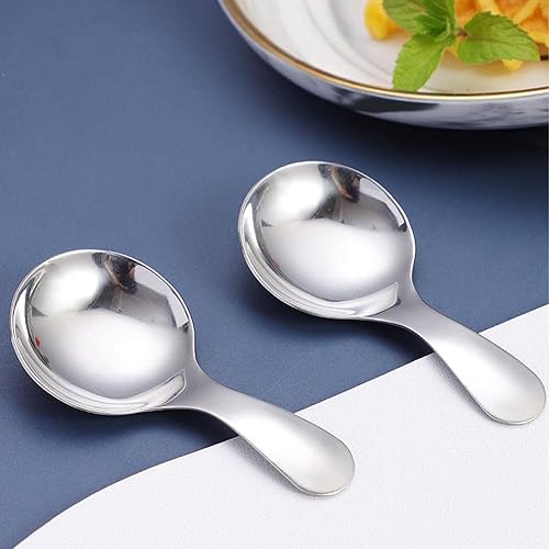 Miniatura 7 de 6 cucharas de postre cucharas de sopa sopa elegante de acero inoxidable para el hogar elegantes cucharas de mango corto mini cucharas para postres