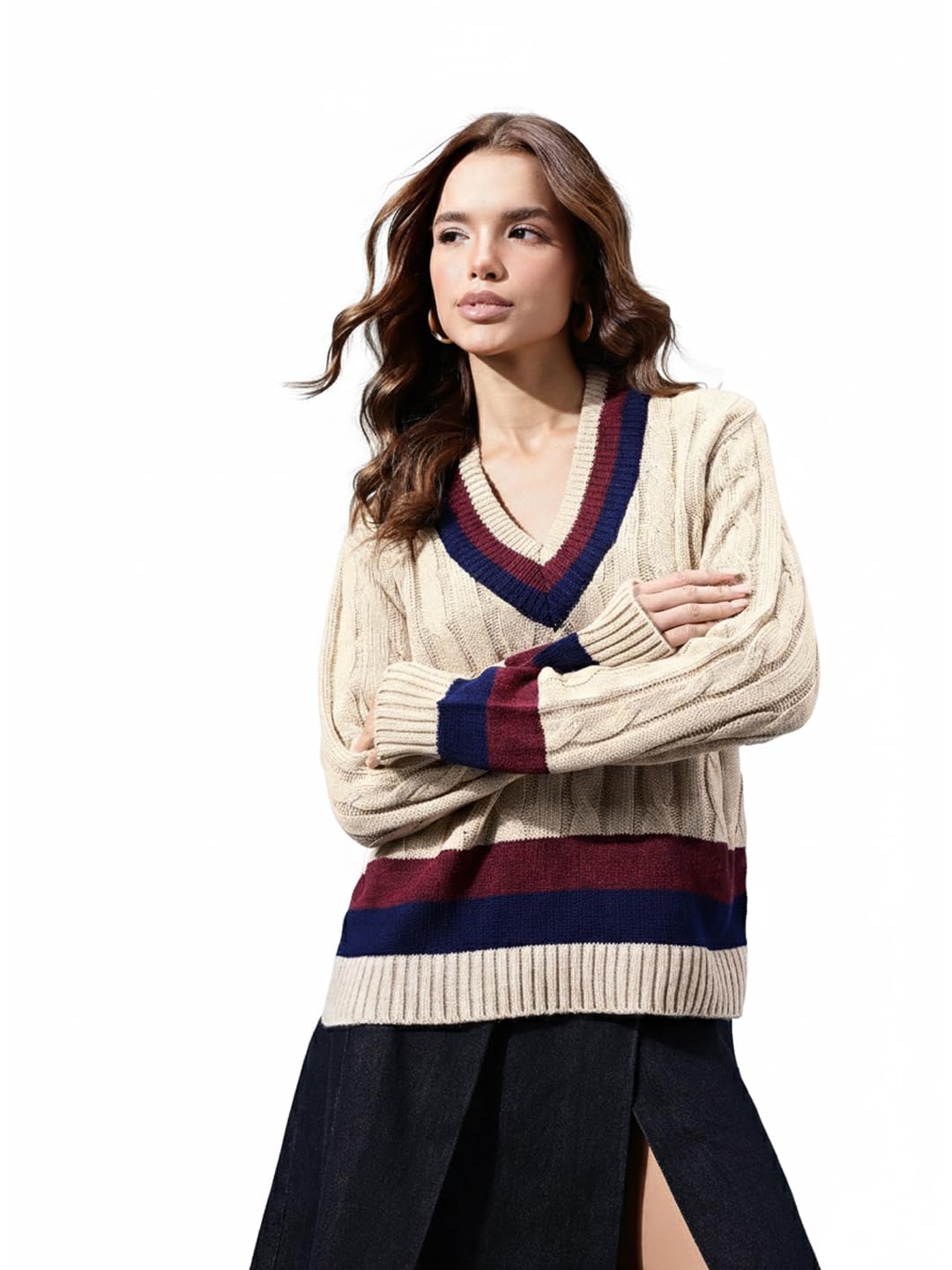kasma Women’s Acrylic V-Neck Self-Design Sweater – Elegant Long Sleeve Winter Pullover with Soft Warmth & Stylish TextureKSM-8-picture-50