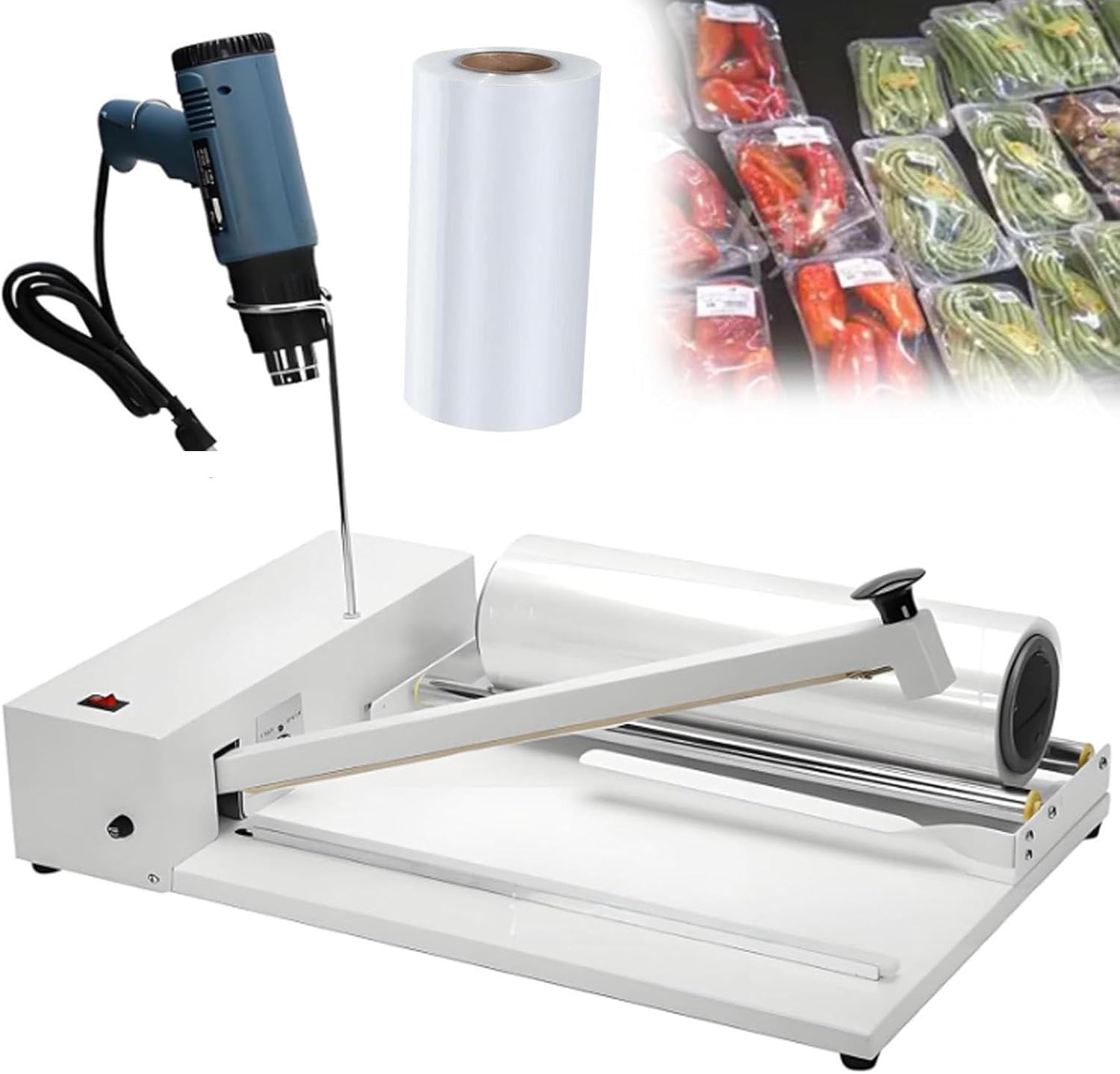 YXYLJOZ High-Temperature Shrink Wrap Machine with Heat Gun & Sealer - 572-968℉, Ideal for PVC, POF, PP, PE Film Packaging, Perfect for Businesses & Home Use (45cm)
