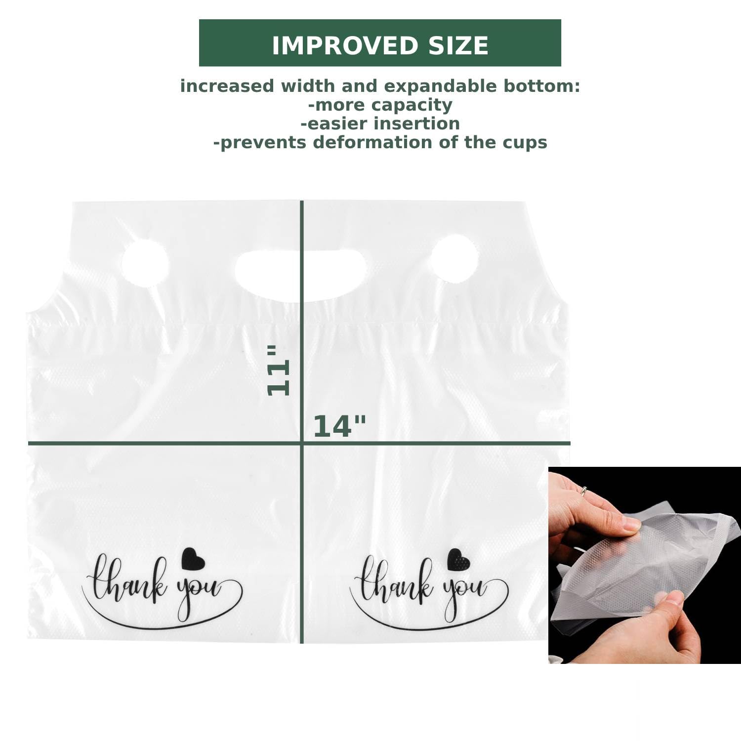 Camtoms Drink Carrier Bag, Cup Carrier, Cup Holder Bag, Coffee Cup Bag, Beverage Carrier, 2 Cup Carrier with Handle, Plastic Drink Carrier, Drink Bags with Handle, 32oz Drink Delivery Bag (100pcs)