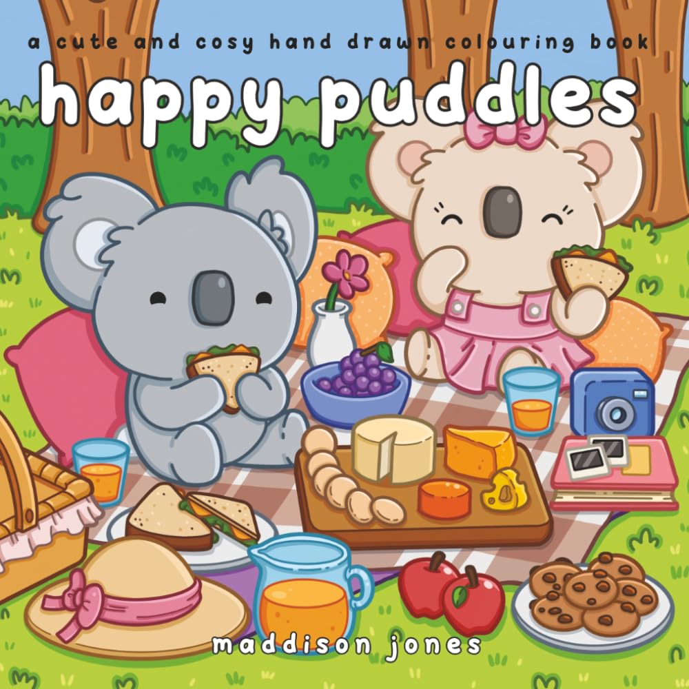 Happy Puddles: A Cute and Cozy Hand Drawn Colouring Book