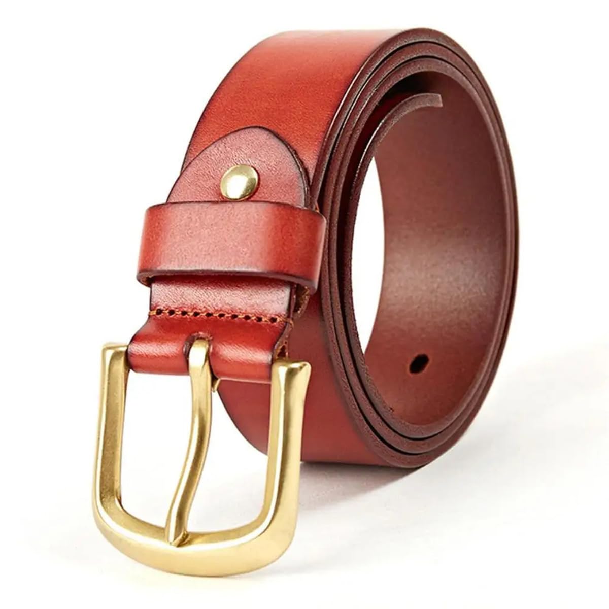 3,8 Cm Breiter Herrengürtel Aus Rindsleder, Lässig, 100% Echtes Leder, Vintage-Gürtel Mit Messing-Dornschließe