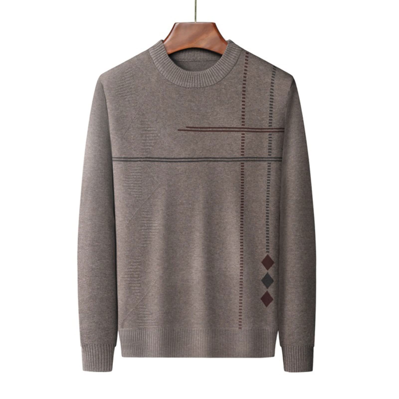 IONIKKIONIKK Pullover Men Midde-age Men Thick Jumpers for Autumn Winter Sweater Knit Pullover Tops Crossed Stripes Retro Vintage Casual Mock Neck (Size : L)