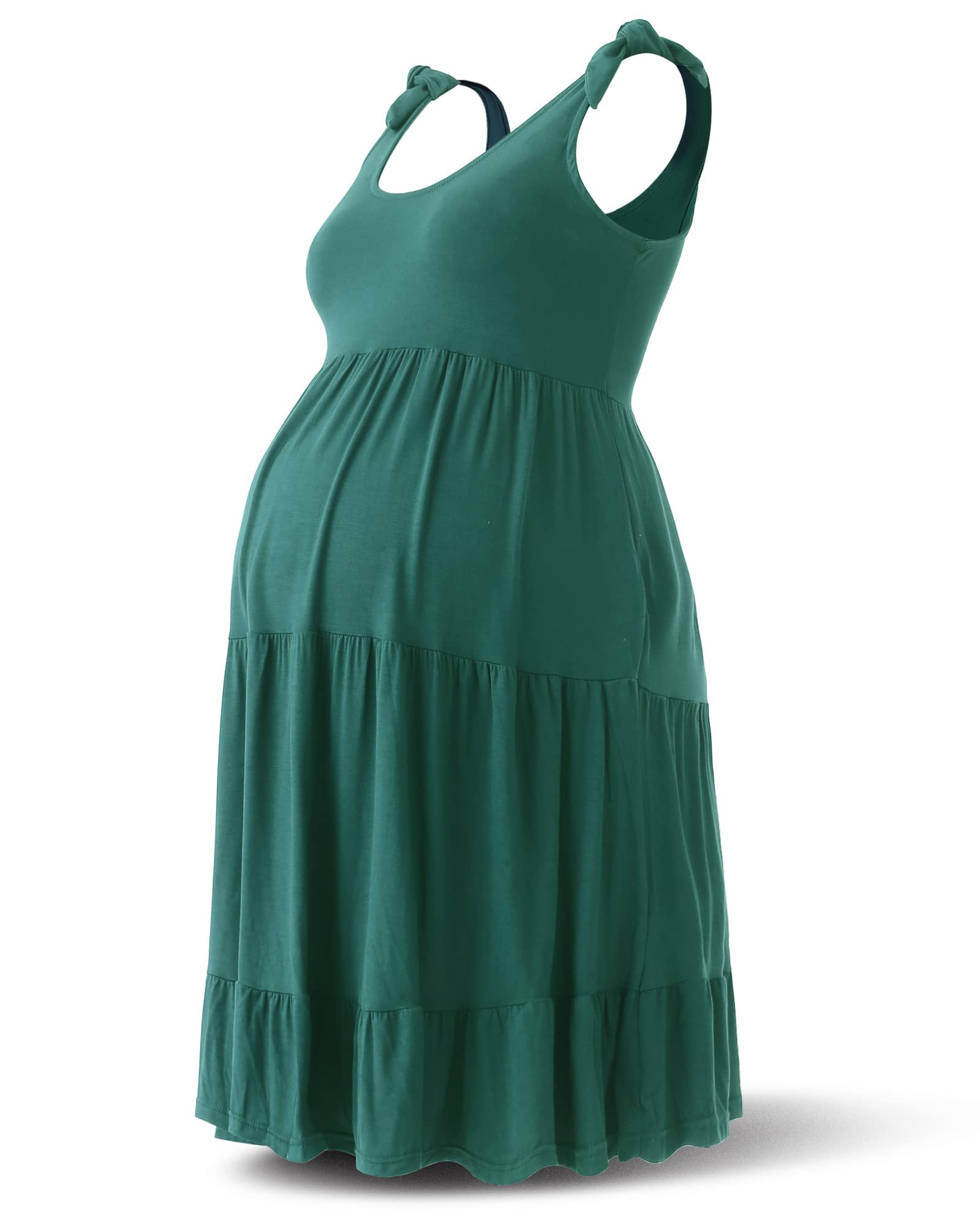Rnxrbb Summer Maternity Dress Casual Sundress Cute Tank Maternity Sleeveless Short Clothes for Beach Daily Wear,Dark Green M