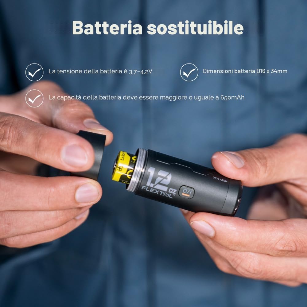 FLEXTAILGEAR Zero Pump, pompa elettrica portatile, batteria ricaricabile da 650 mAh, dimensioni ultra ridotte, ricarica/sgonfiaggio rapido, cuscino d'aria, viaggio in campeggio