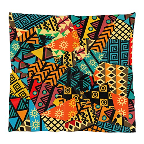 Colored African Motifs Square Silk Hair Scarf for Women, Lightweight Summer Head Scarf for Girls Wedding Travel Yoga Handkerchief Shawl Sunscreen Scarves Hair Accessories 23.6 Inches