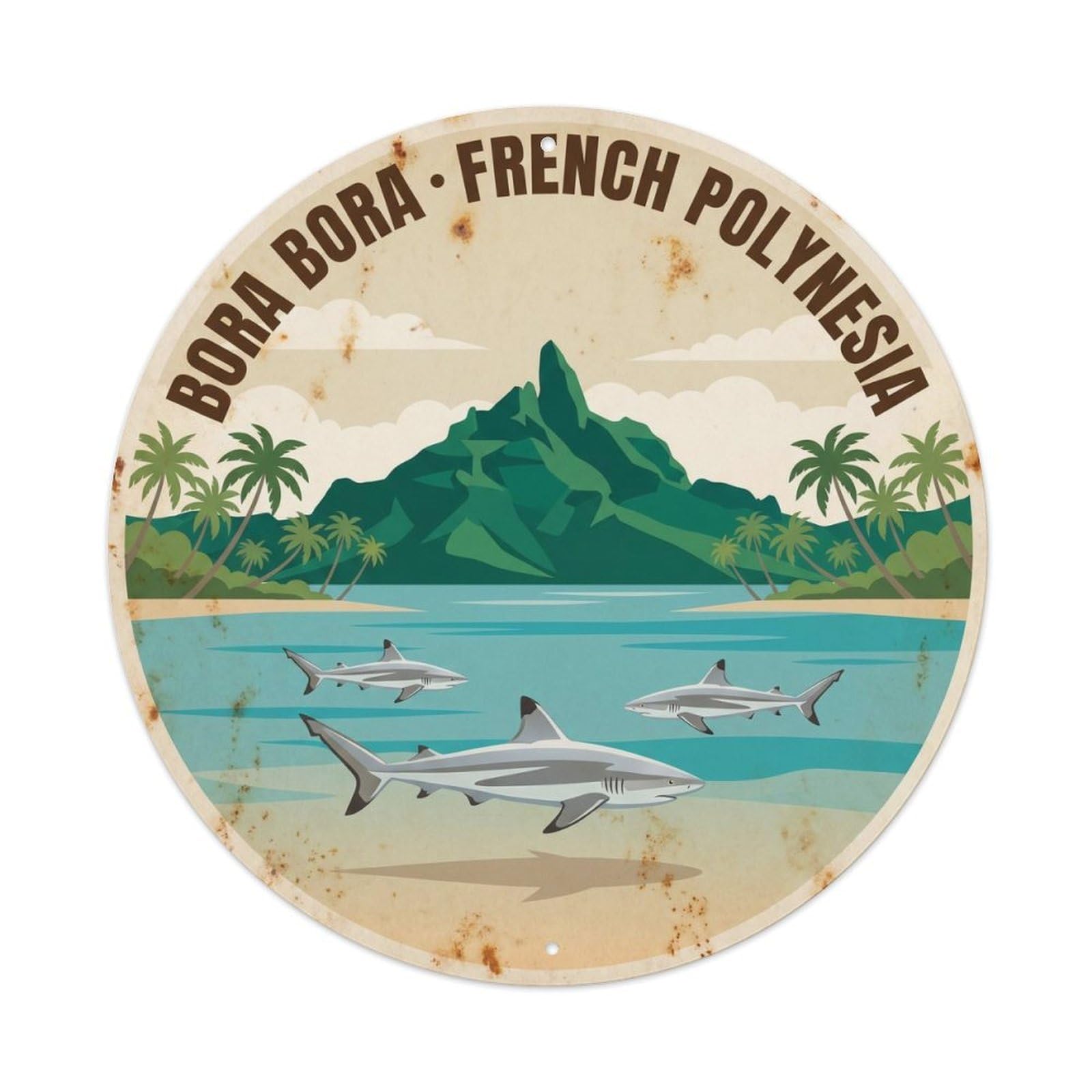 Olyhtr 8X8inch Classic Style Borabora Otemanu Shark Lagoon Vintage Reef Marine Metal Tin Sign