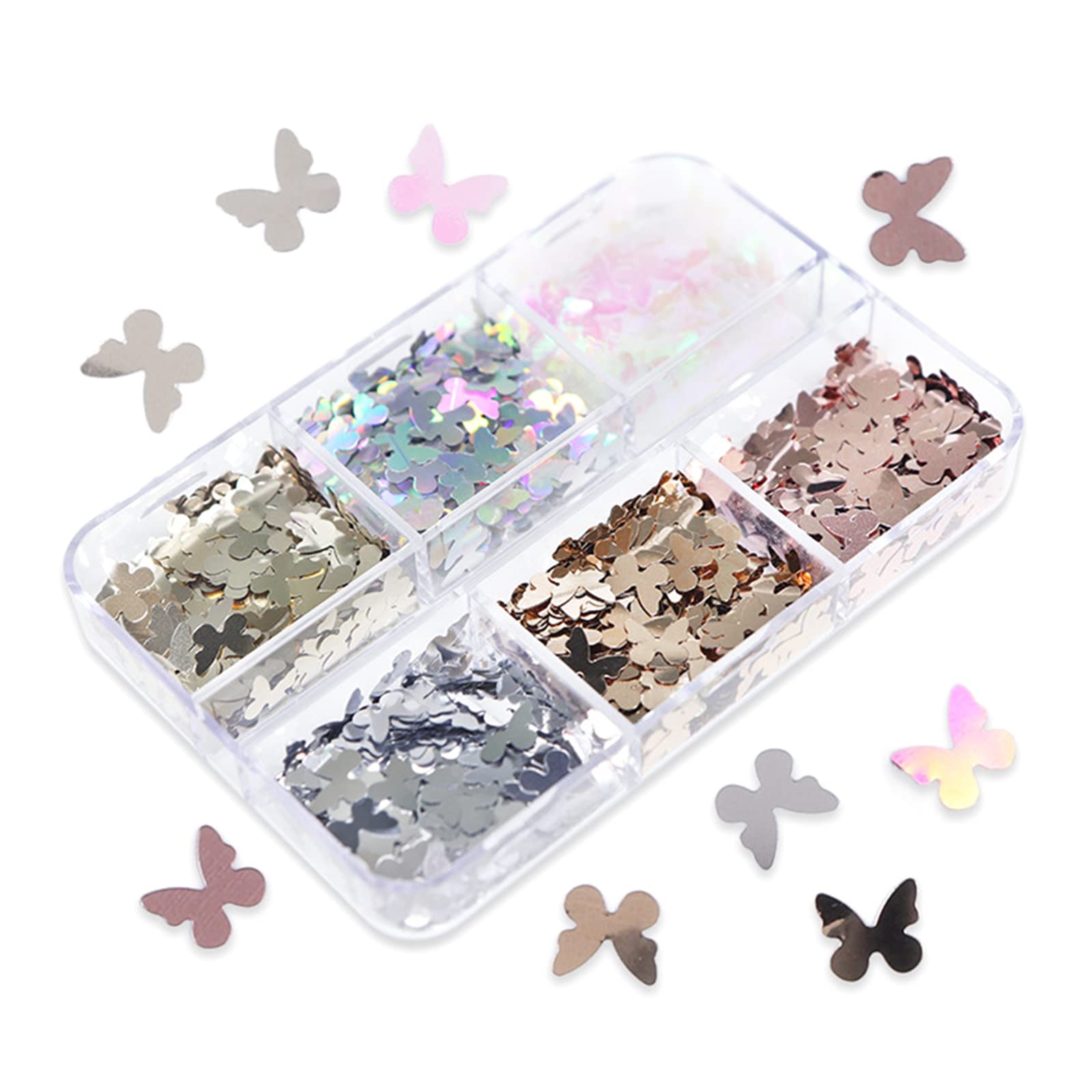 6x Nagelglitzer Mit Schmetterlings-Motiv – 3D Pailletten Für DIY, Nagelkunst, Gesicht & Body-Deko