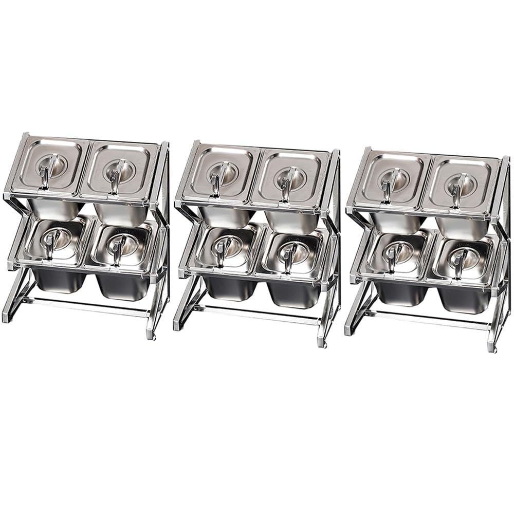 GTHTUHFD Expandable Stainless Steel Spice Rack For 10 Pots & Pans With Spoon Holder Countertop Condiment Organizer,Argento/Bbb-25.4X8.9X17IN-3P