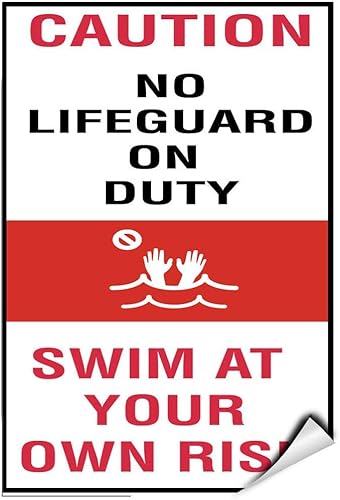 Miniatura 1 de Caution No Lifeguard On Duty Swim at Own Risk Style 1 Warning Stickers Warning Sign Stickers Warning Lables Warning Symbol Stickers