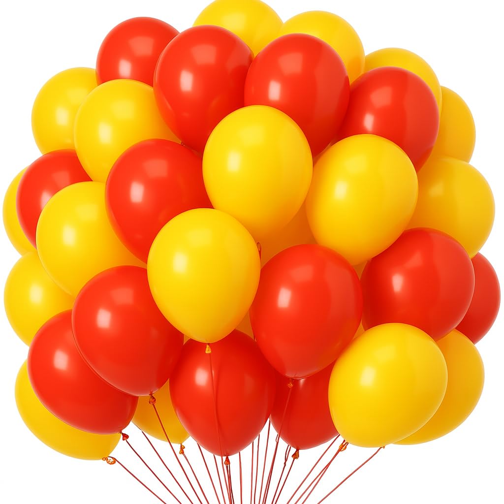 Red Yellow Balloons 50 pcs 10 Inch Red Yellow Latex Balloons Set for Boys Kids Birthday Baby Shower Wedding Engagement Carnival Racing Car Sports Party Decoration