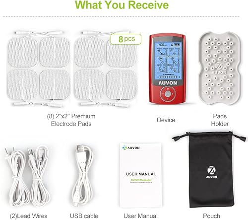 Miniatura 13 de AUVON Unidad TENS recargable estimulador muscular, 24 modos de 4ª generación TENS máquina con 8 almohadillas de electrodo premium de 2 x 2 pulgadas