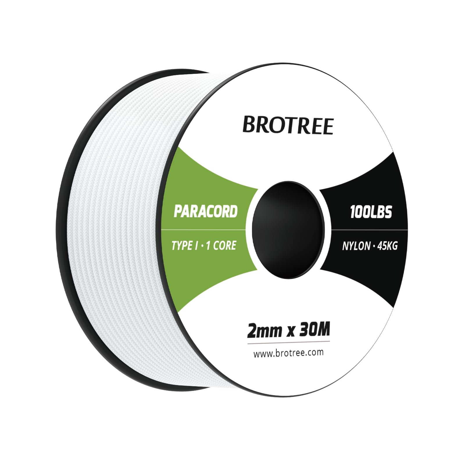 Brotree Paracord 2mm 30M 100% Lina Nylonowa 1-żyłowa Sznurek do Zewnątrz, Rzemieślnicze, Kemping - Obciążenie Niszczące 45kg (Biały)