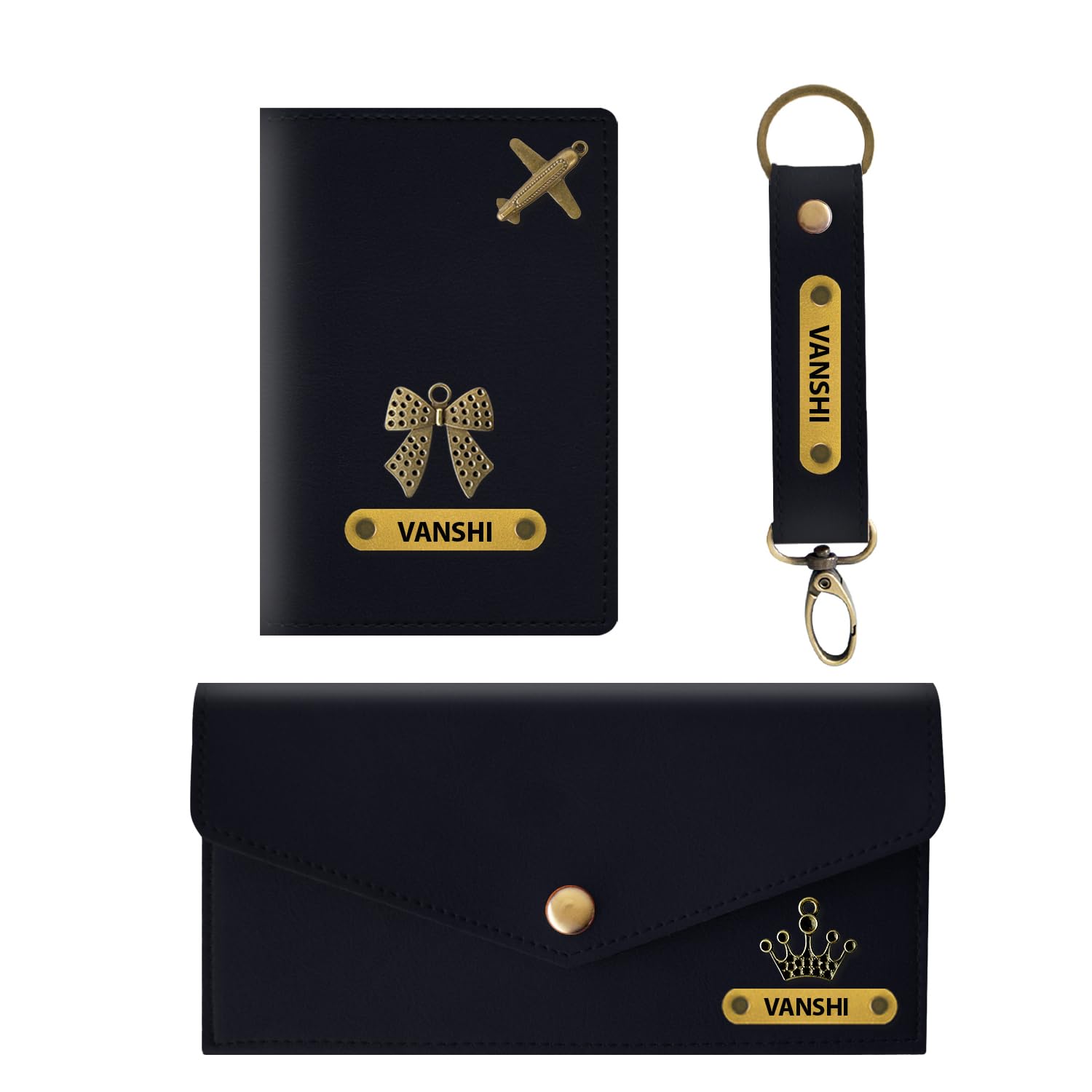 Personalized Womens Gift Combo with Leather Wallet- Passport Cover and Keychain; Giftset for Valentines, Birthdays & Wedding Anniversary-image-26