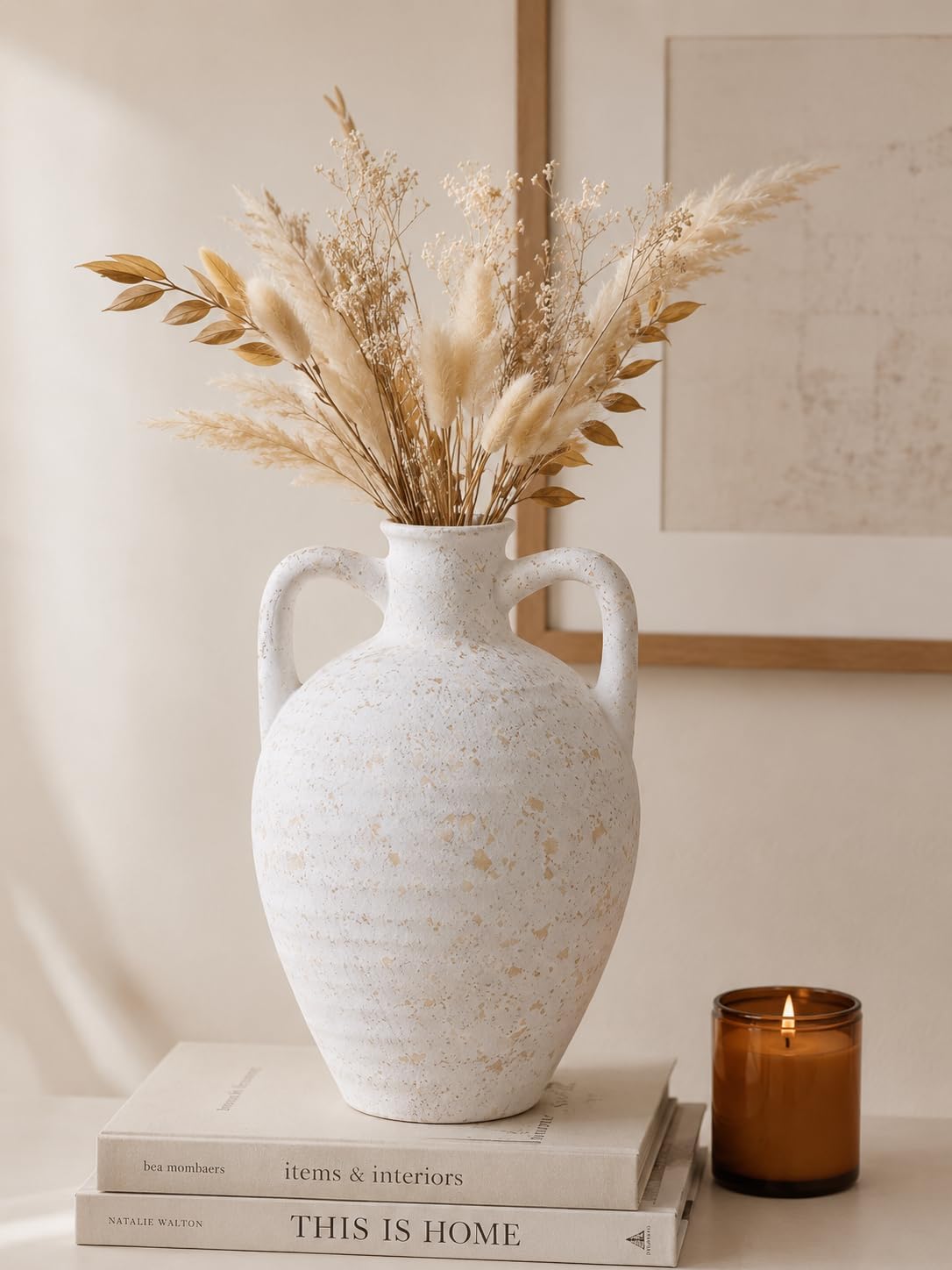 UPWOIGH 11.8in Ceramic Flower Vase with Handles image 2