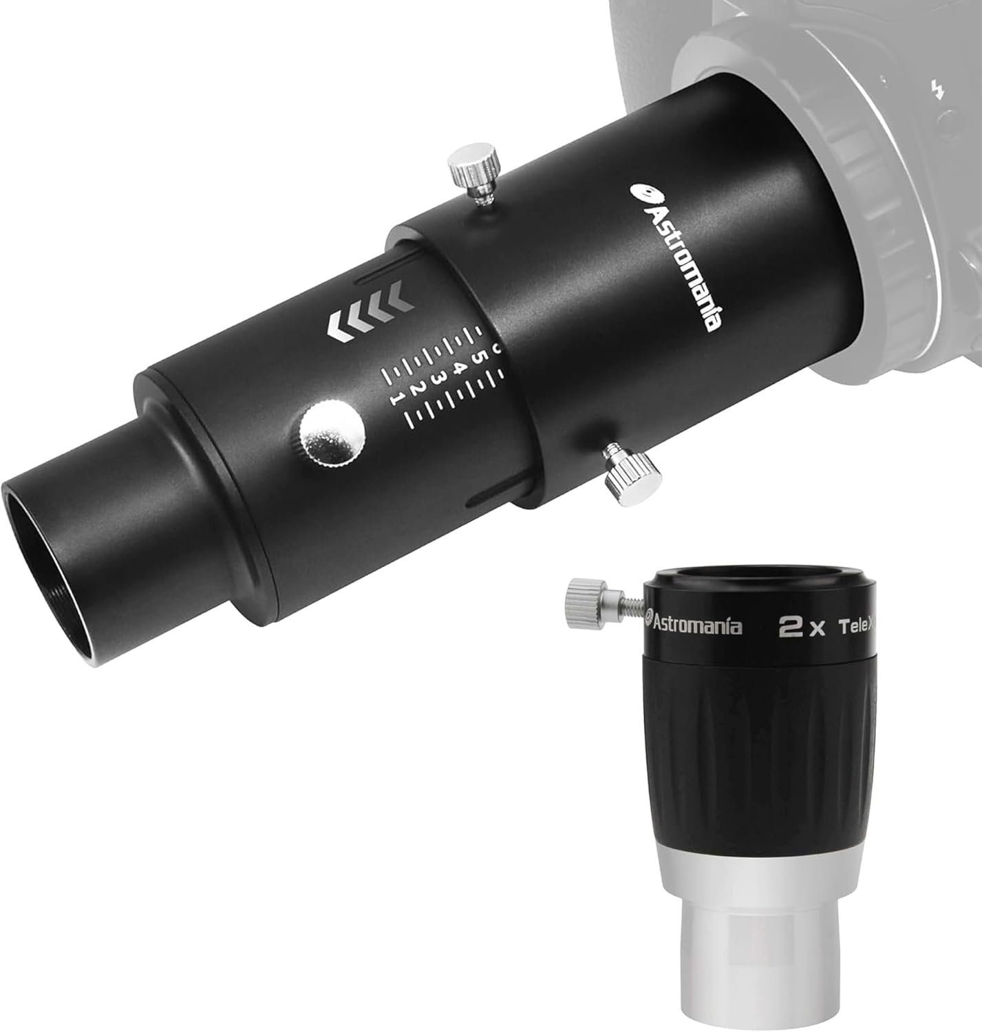 Astromania Barlow Lens 2X 1.25 Inch 3-Elements Metal TeleXtender - Bundle with - Variable Projection Adapter 1.25" Extension Tube Kit