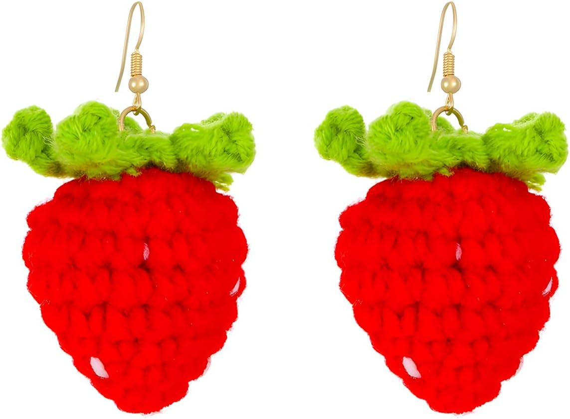 Crochet Earrings for Women Handmade Strawberry Drop Earring
