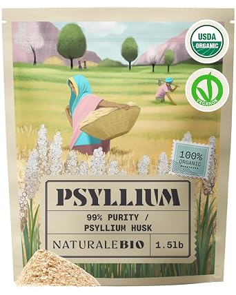NaturaleBio Organic Whole Psyllium Husk 1.5lbs 24oz, 680g. 99% Pure Psyllium Seed Husks. USDA Organic Certified. Isabgol Natural Fiber for Keto, Paleo, Vegan & Gluten-Free Diets.