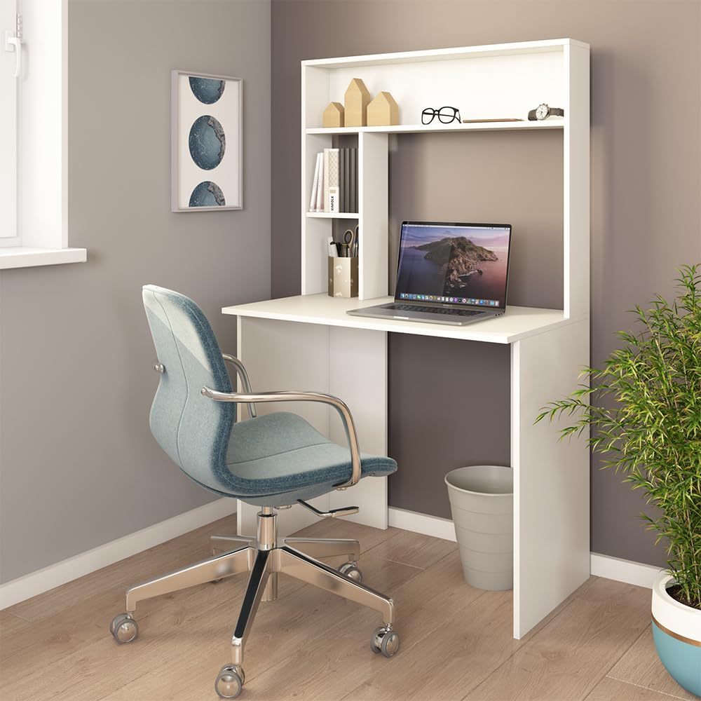 Vicco Bureau Albano, Blanc, 90x51.6cm | avec étagères ouvertes et fermées pour le rangement