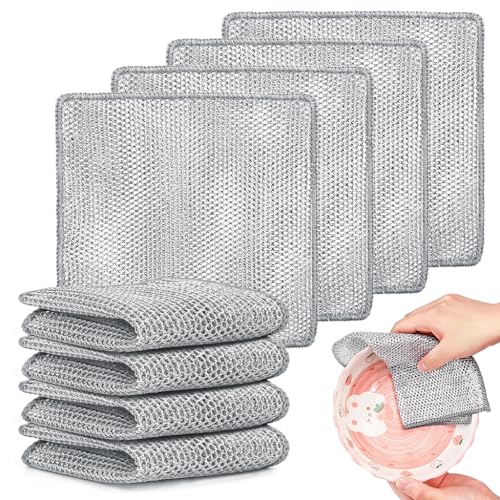 YICOTA Doppelschichtige, kratzfeste Geschirrtücher aus Draht, Mehrzweck-Reinigungstücher, wiederverwendbar, Stahldraht, Reinigungstücher für Nass und Trocken, 20 x 20 cm, langlebig, zweilagig