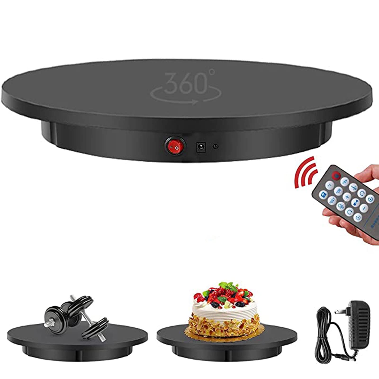 Plato Giratorio Eléctrico, Plato Giratorio Eléctrico Profesional, Soporte para Fotografías De 360 Grados, Capacidad De 100 Kg, Velocidad Y Dirección del Control Remoto, Blanco/Negro, 42 cm,Black