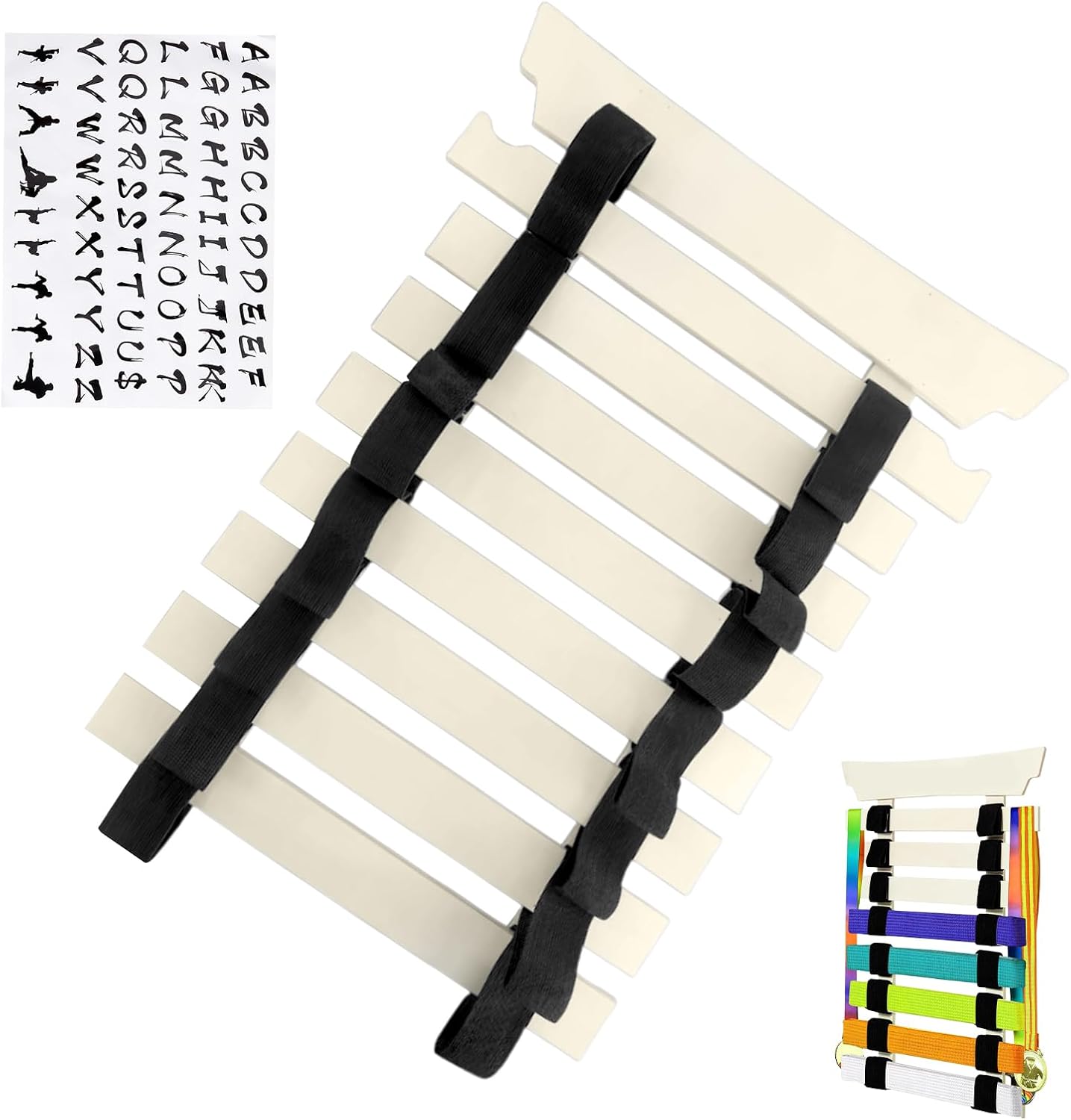 Genérico Karate Belt Holder, Martial Arts Belt Display with Hanger and Tags, Sports Equipment Storage Organizer for Kids, Adults and Teens