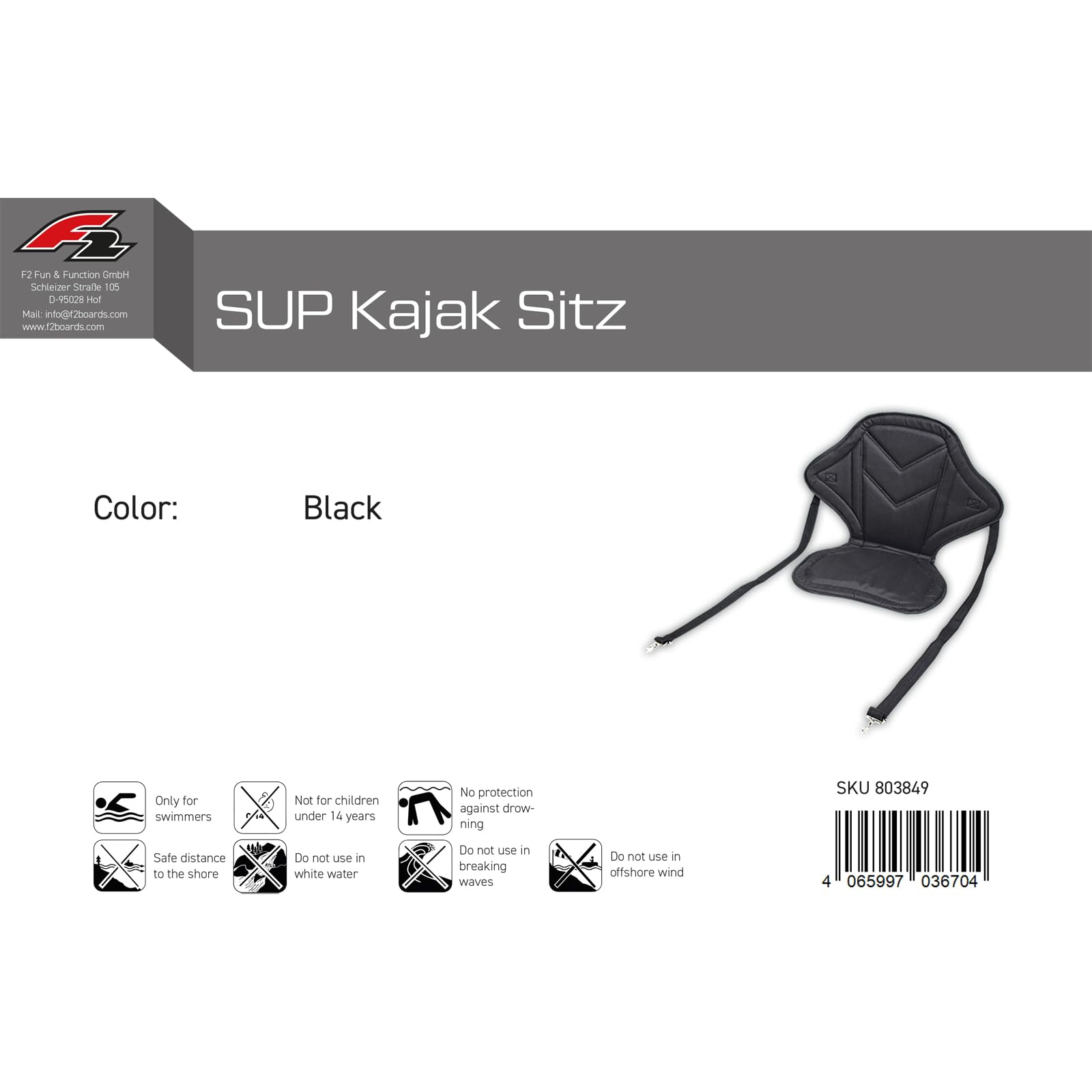 F2 SUP Kayak Sedile Nero 2024/25