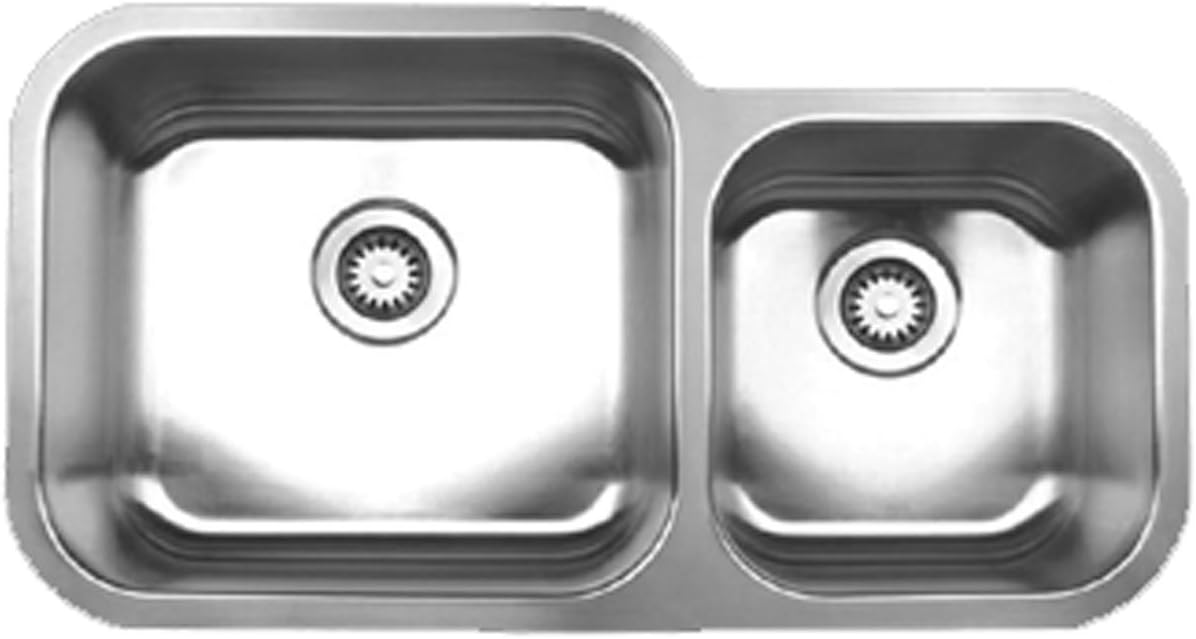 Whitehaus WHNDBU3318-BSS Noah'S Collection 33 1/2-Inch Double Bowl Undermount Sink, Brushed Stainless Steel