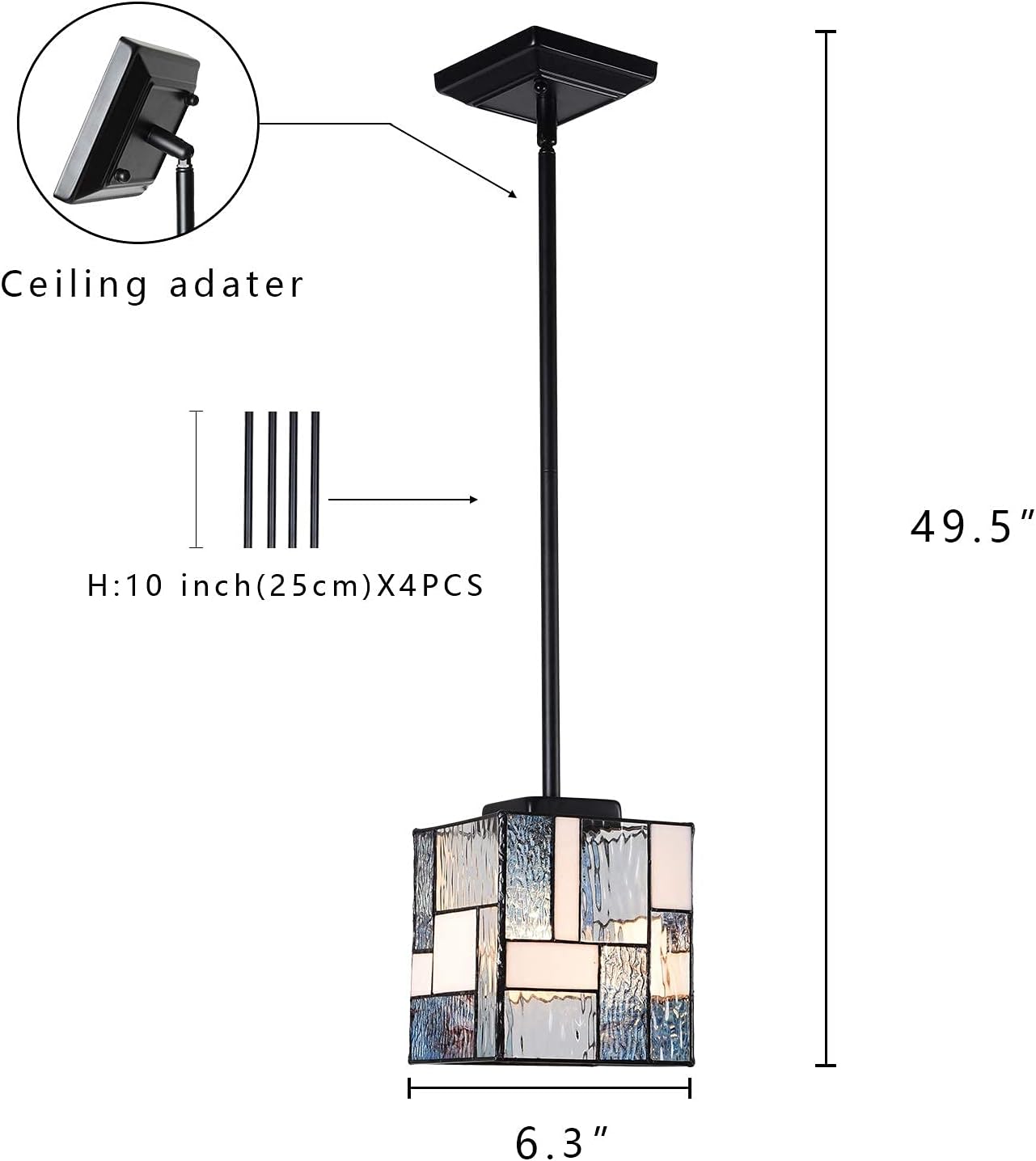 ARTZONE Tiffany Pendant Light, 6" Wide Modern Style Stained Glass Hanging Lamp for Kitchen Island Dining Room, Foyer