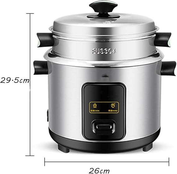 Mini Electric Cooker, Rice Cooker with Non-Stick Inner Pot, 304 Stainless Steel/Soup, Stew, Grain, Keep Warm Function, 3L