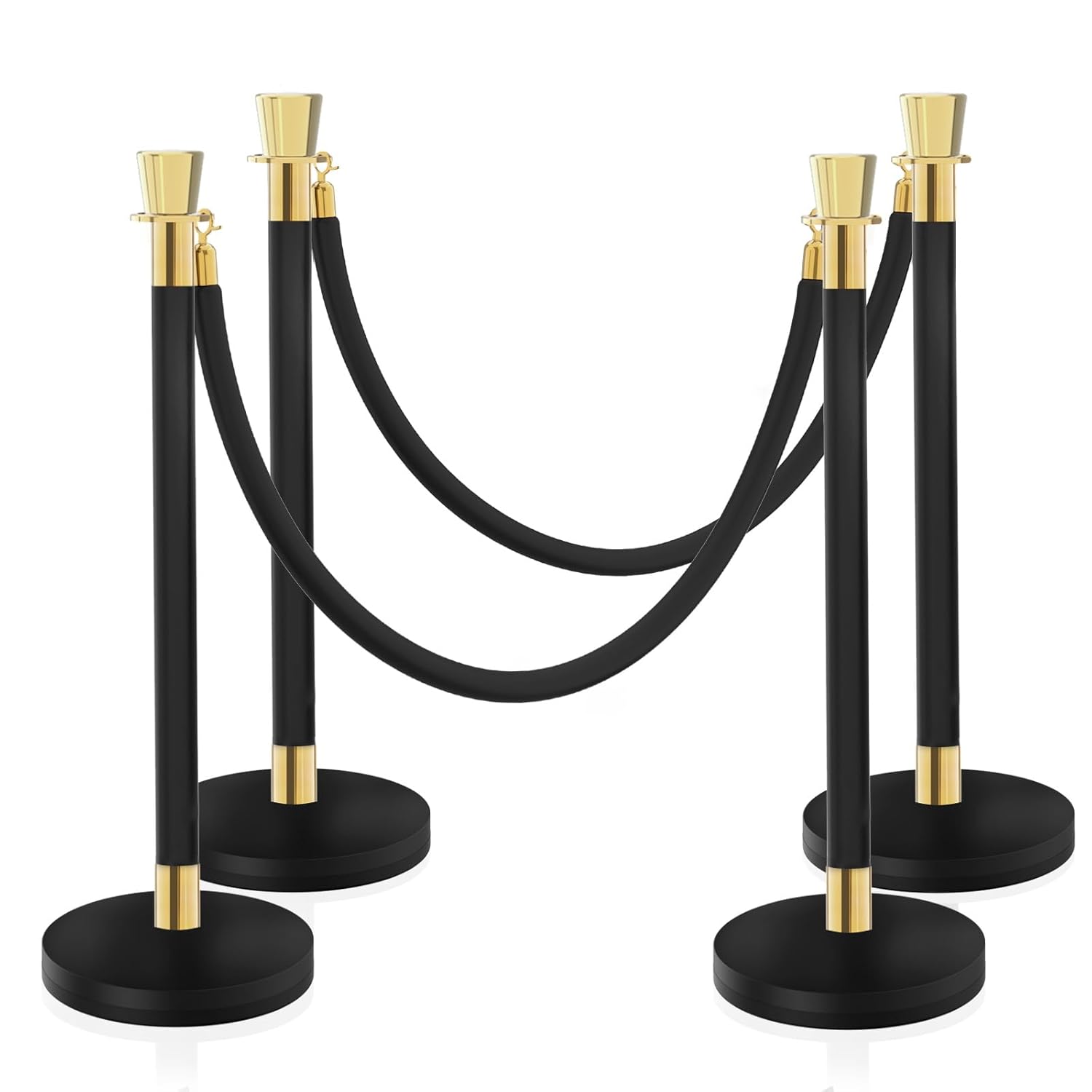 Red Carpet Ropes and Poles, Rope Safety Barriers with 5 ft Black Rope, Stainless Steel Barriers for Party, Museums, Wedding, Easy Connect Assembly, 4PCS