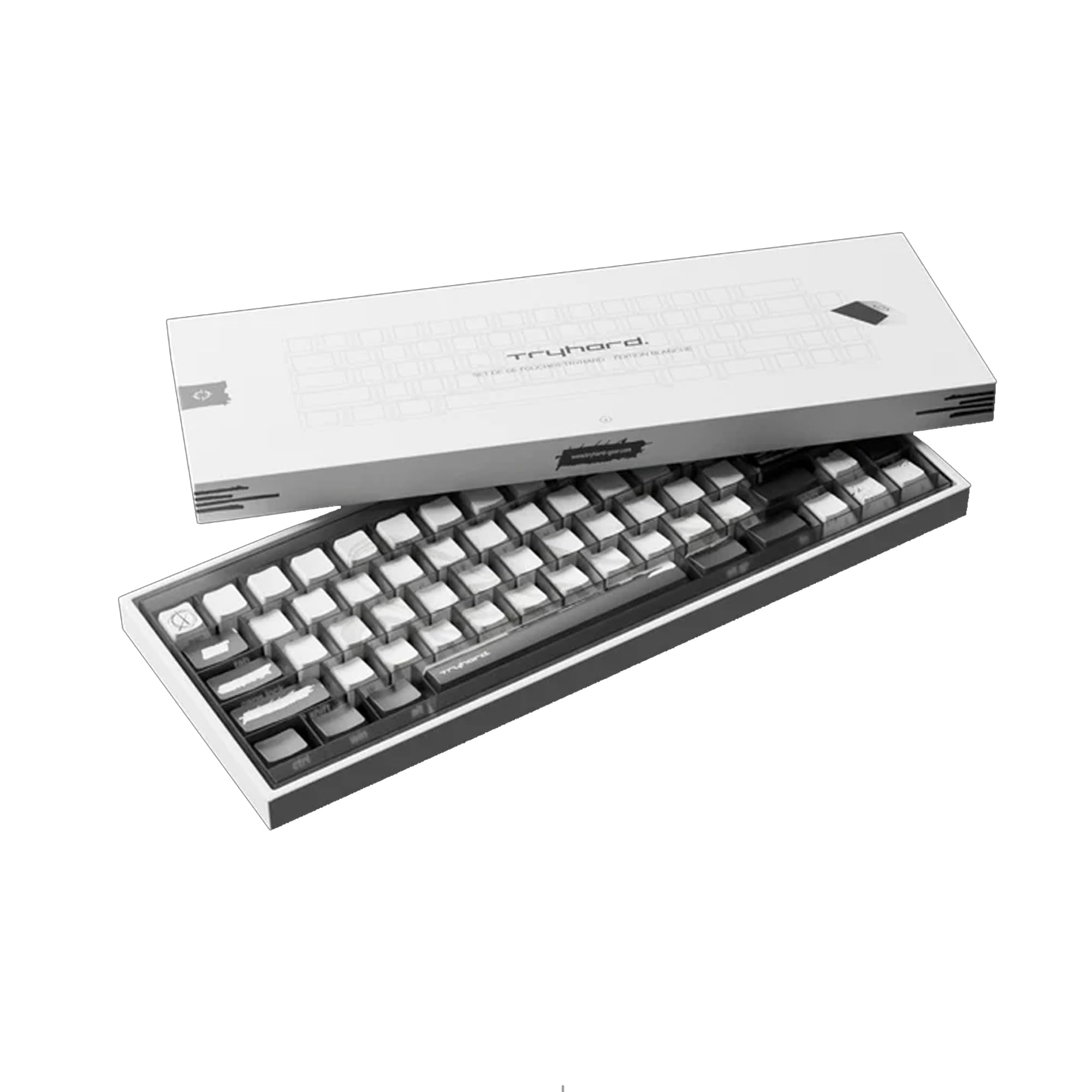 Tryhard Ensemble de Keycap AZERTY (Blanc) Français 66 Keys, PBT, Design Unique, Profil Cherry, Compatible avec Clavier Mécanique Gamer