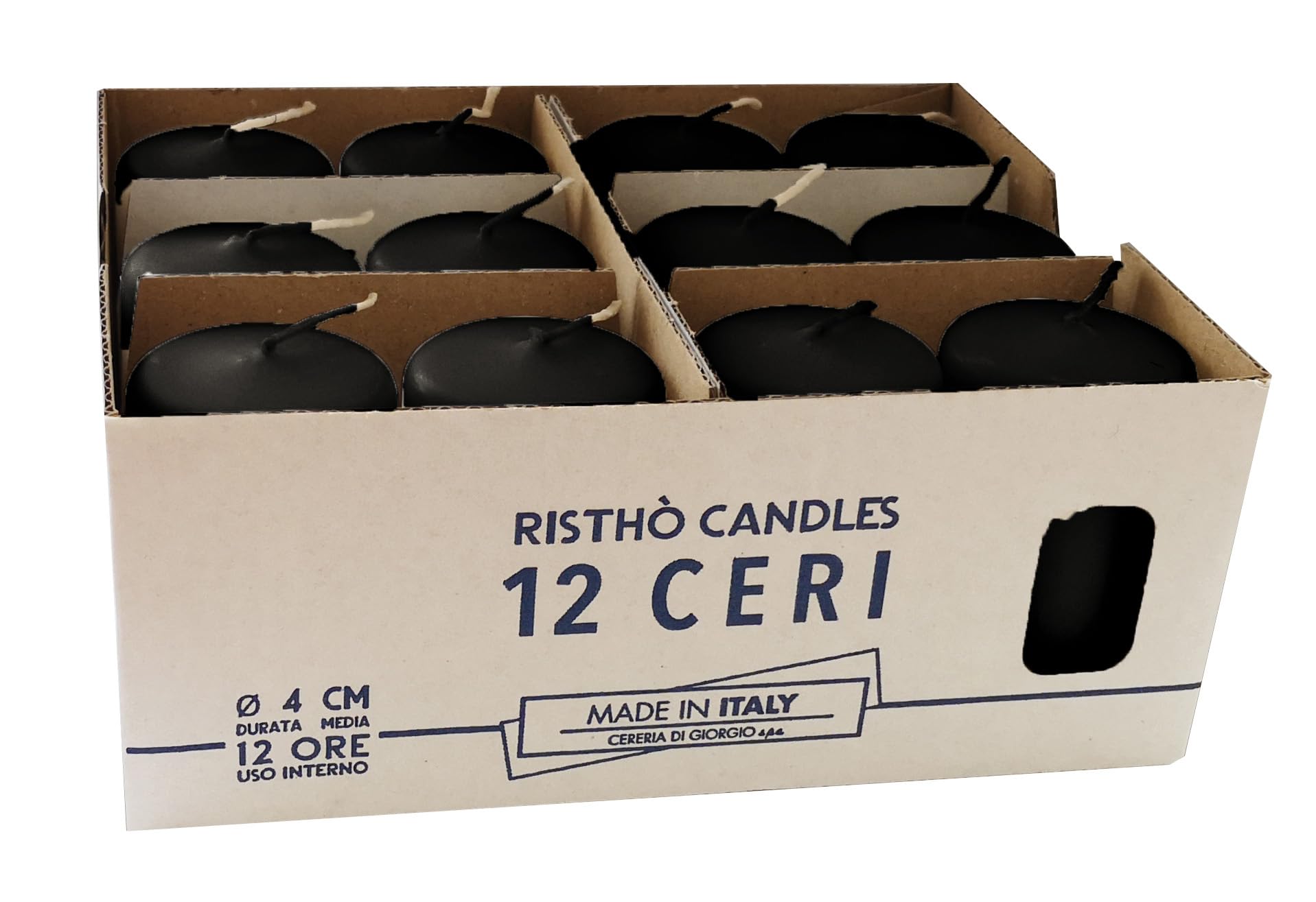 Cereria Di Giorgio - 12 Candele Cero - Durata 12 ore - Nero