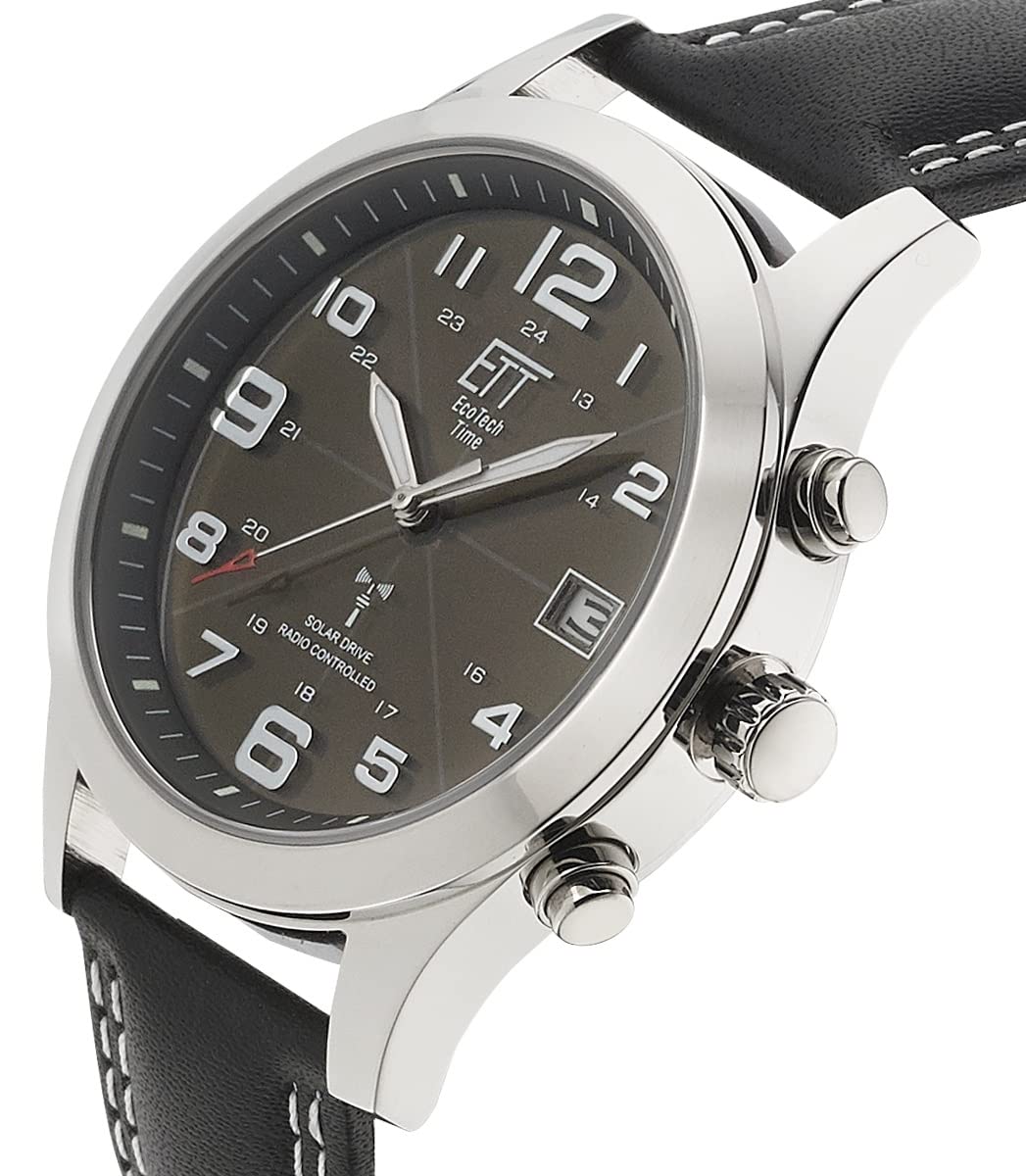 ETT Eco Tech Time Funk Solar Herren Uhr Analog mit analoger Datumsanzeige und Leder Armband EGS-11488-22L
