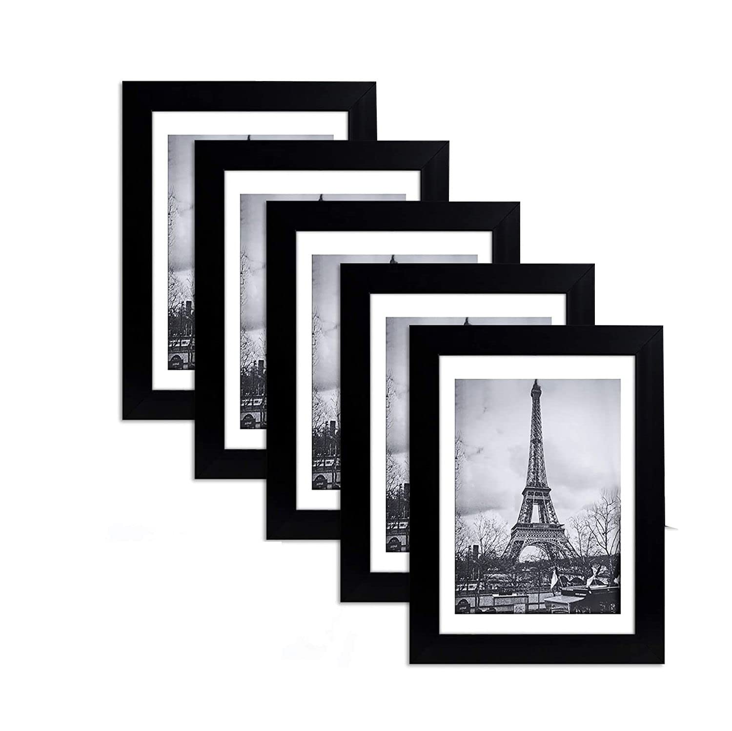 Arabest Picture Frame Set of 5, 5x7 Picture Frames, Display Pictures 4x6 with Mat or 5x7 Without Mat, Multi Photo Frames Collage for Wall or Tabletop Display (Black)