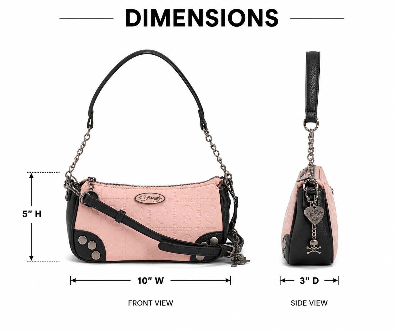 ED HARDY Borsa a tracolla con teschio goffrato, mini borsetta effetto pelle con tracolla a catena e ciondolo, borsa compatta