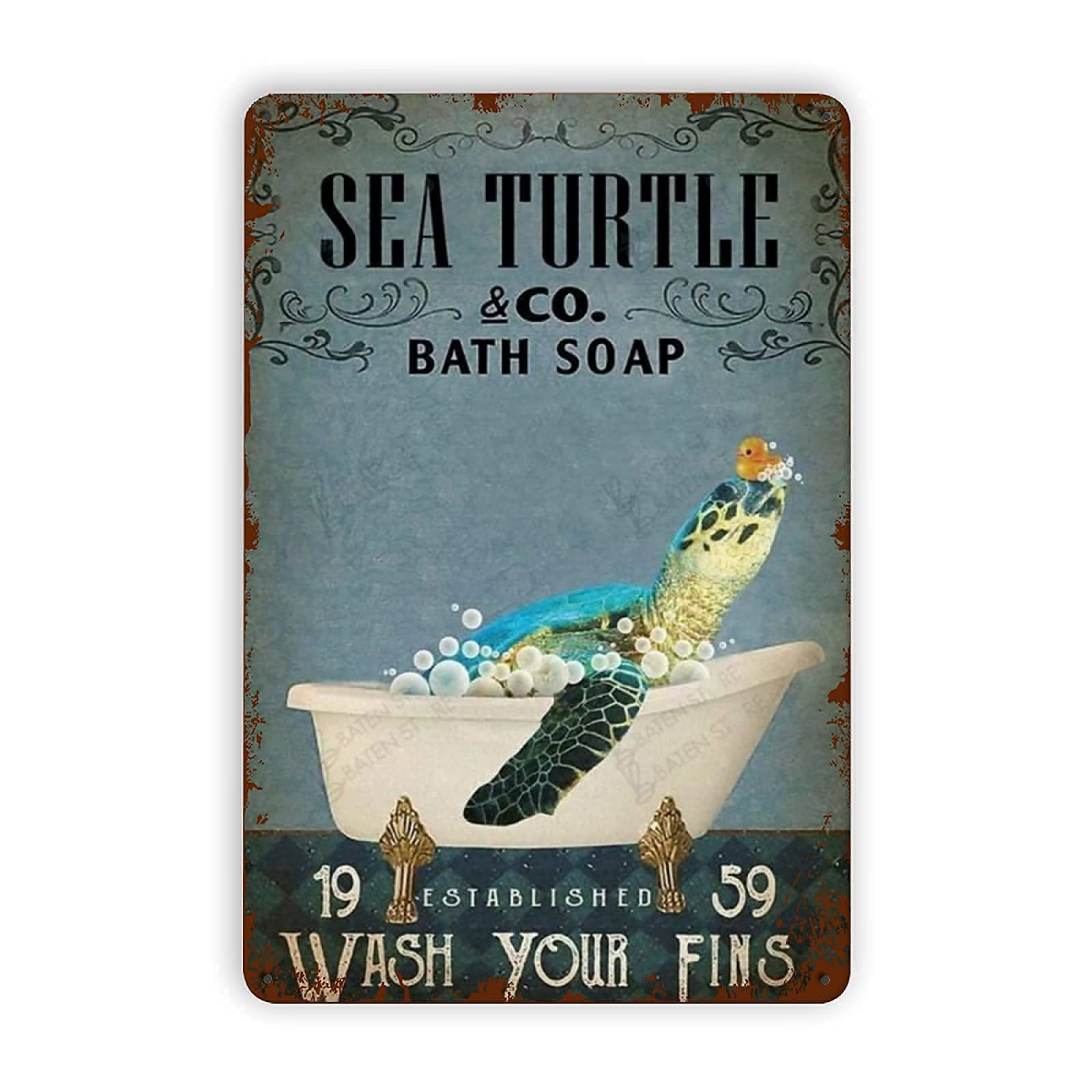 Preeklen Tin Sign 229 Vintage Ocean Turtle Signs - Funny Bathroom Wall Decor, 6X8 Inch Tin Signs