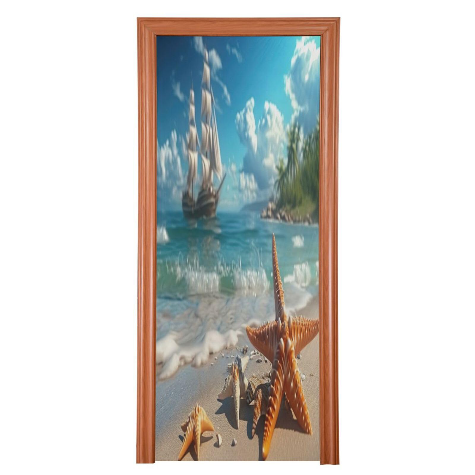 FLildon Starfish on Seaside Beach Door Cover Decoration, Party Accessory Porch Decor for Festive Ornament Room Door Covers 32 x 79 Inch