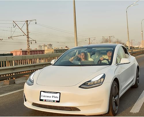 Miniatura 9 de oFloral Where We're Going We Don't Need Roads Marco de matrícula de aleación de aluminio blanco y negro aplicable a los estándares de EE. UU. Marco