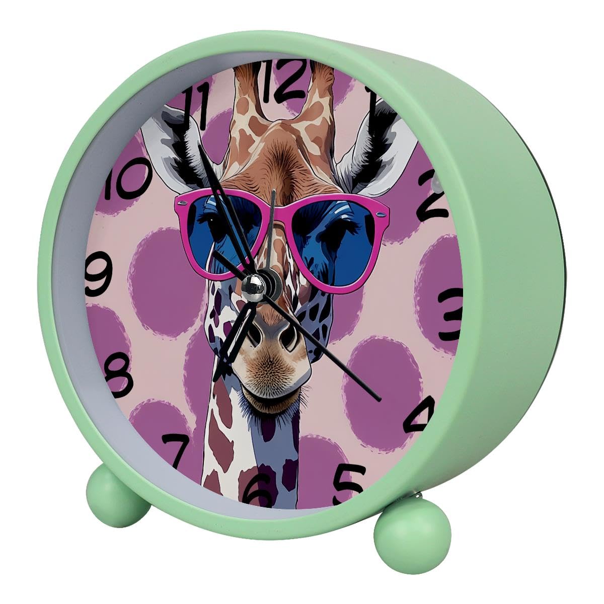 Luoweisi Analog Alarm Clock Giraffe with Sunglasses, Silent Non-Ticking with Night Light, Battery Operated, Round Desk Alarm Clock for Office, Bedroom, Elderly, Adults, Children, Student Gifts