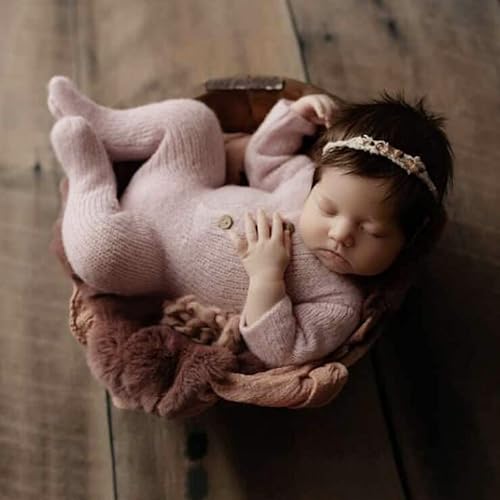 Miniatura 4 de ForBaysy Trajes de fotografía para recién nacidos, vestido de princesa para niñas, posando pops, mameluco de encaje con diadema de flores..