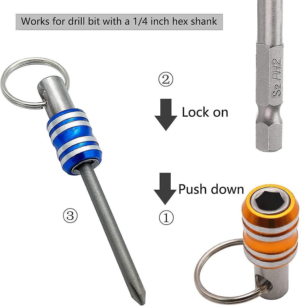 5PCS Bit Holder Keychain, 1/4 inch Hex Shank Quick Release Drill Bit Holder for Impact Driver, Magnetic Screwdriver Bit Holder, Aluminum Alloy, Color Coded, EDC Tool Gift for Men